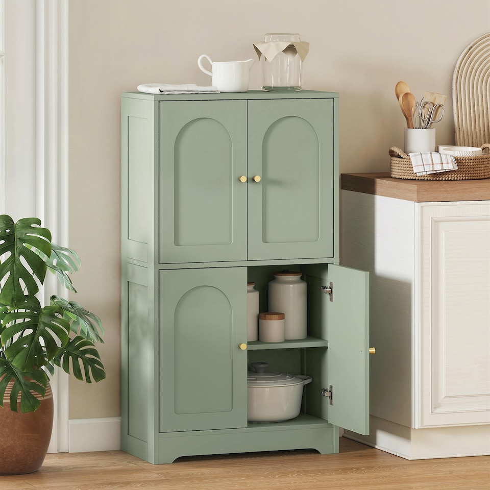 image 1 of HOMCOM 110cm Kitchen Cupboard with 4 Arched Doors and 2 Adjustable Shelves