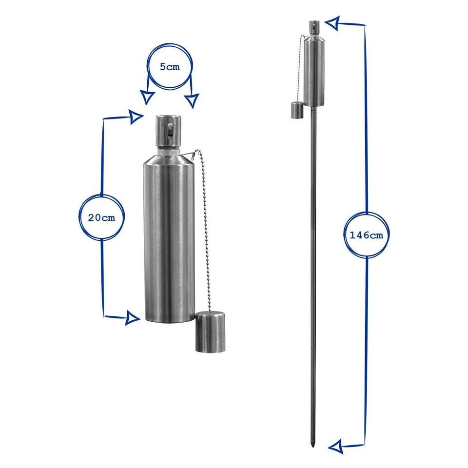 image 1 of Harbour Housewares Metal Garden Torch - Cylinder - Silver