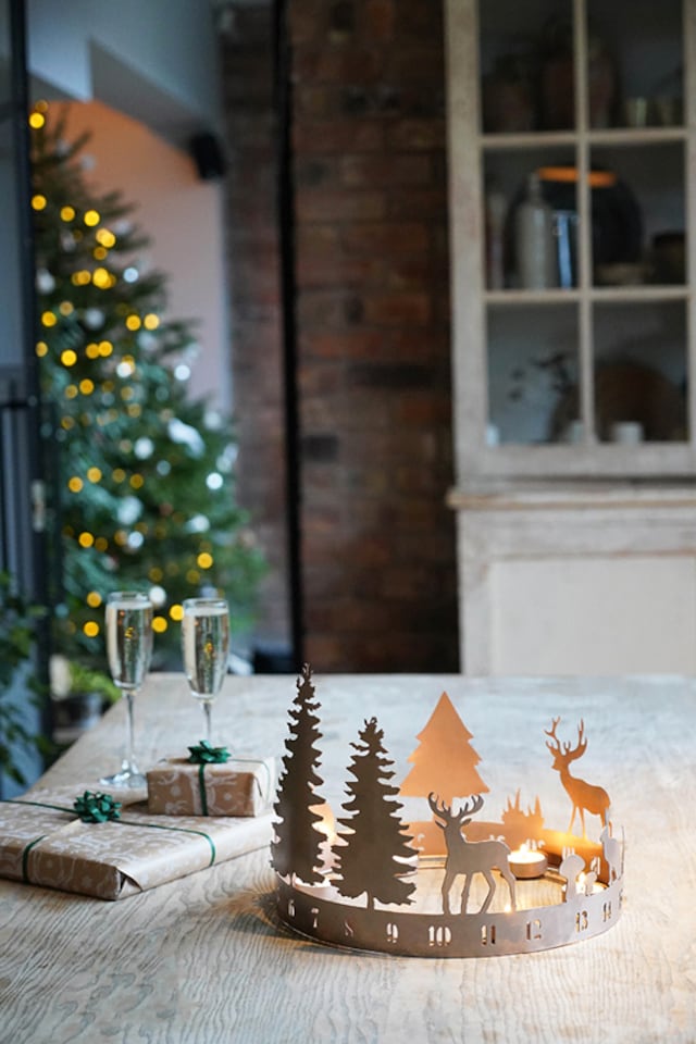 image 1 of Round Advent Forest Tealight Centrepiece - Mild Steel - L33 x W33 x H25 cm - Copper | Copper