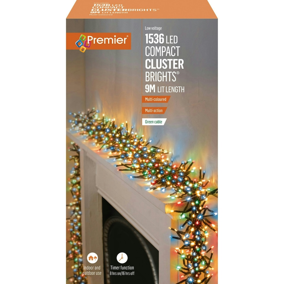 Premier Cluster Lights Compact 1536 LED Multi-Coloured 9m