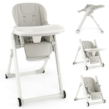 COSTWAY Foldable Baby High Chair Convertible Chair Light Grey
