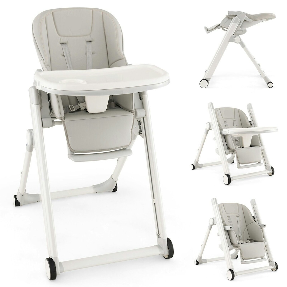 image 1 of COSTWAY Foldable Baby High Chair Convertible Chair Light Grey