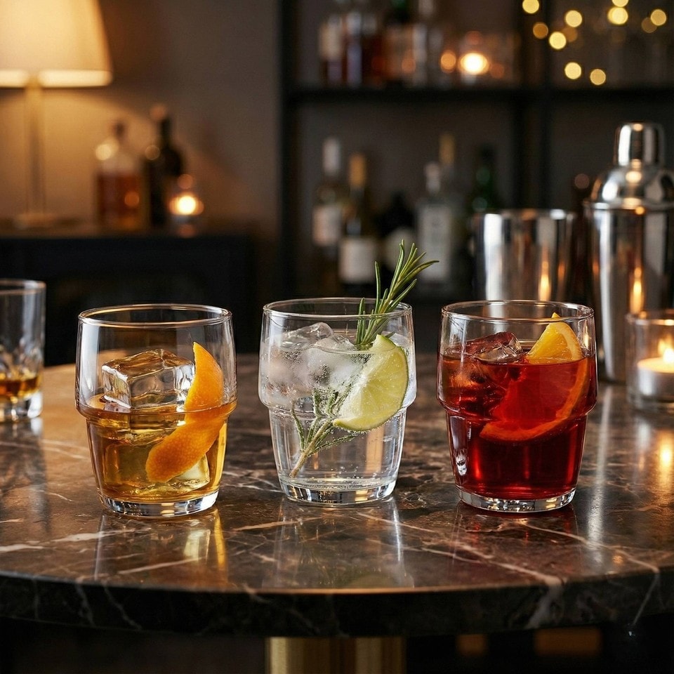 image 1 of Galata Short Whiskey Tumblers Tall Highball Drinking Glasses Stackable Set | Clear | Clear | Short Set of 6