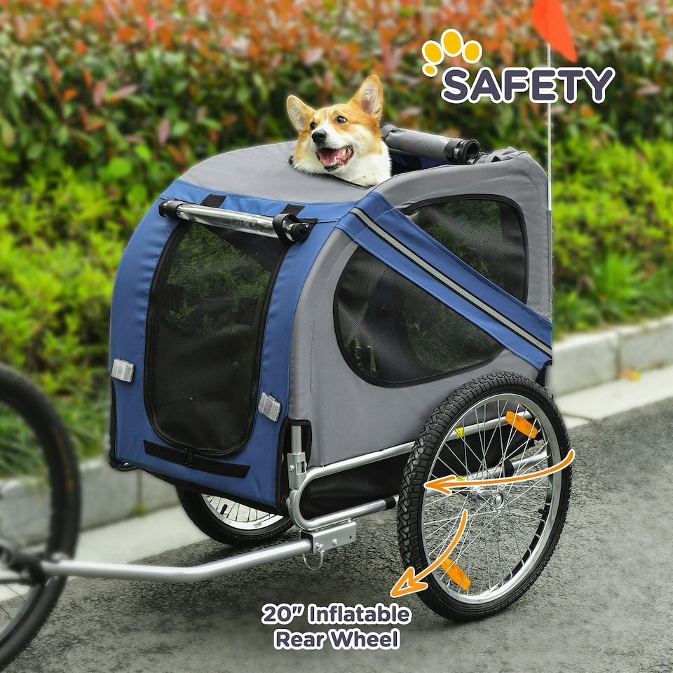 image 1 of PawHut Pet Bicycle Trailer Dog Cat Bike Carrier Water Resistant Blue Outdoor