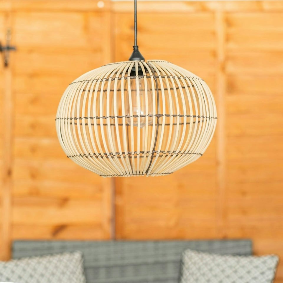 image 1 of ValueLights Solar Powered Natural Bamboo Outdoor Hanging Pendant Garden Pergola Light