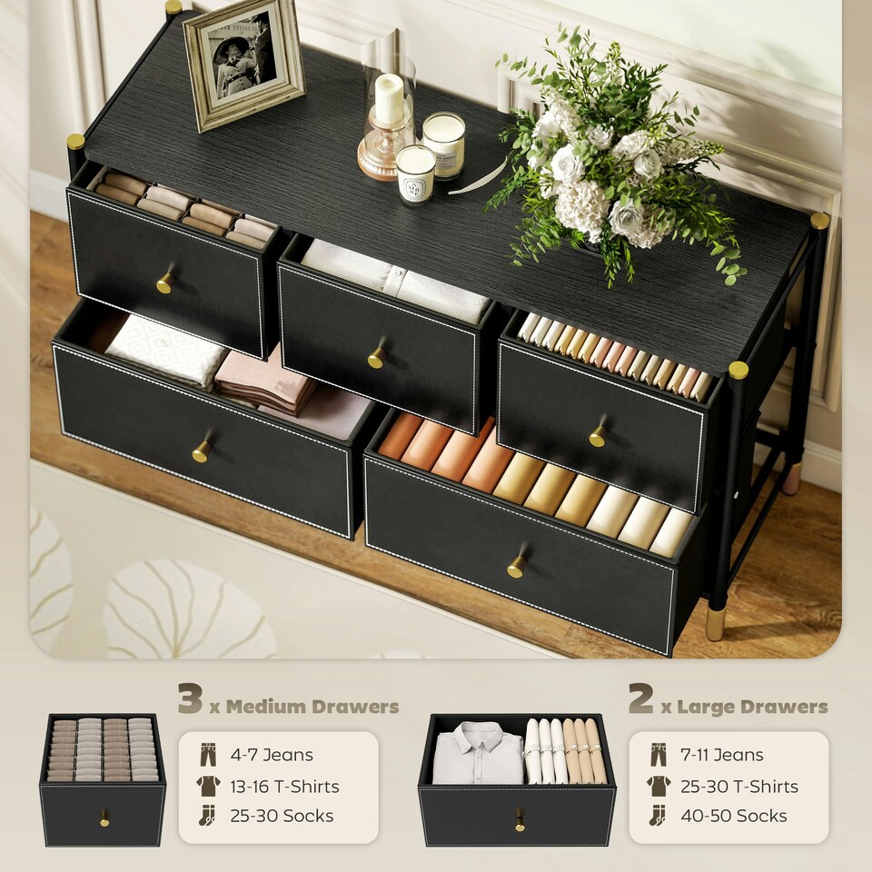 image 1 of HOMCOM Fabric Chest of Drawers with PU Leather Surface, for Bedroom