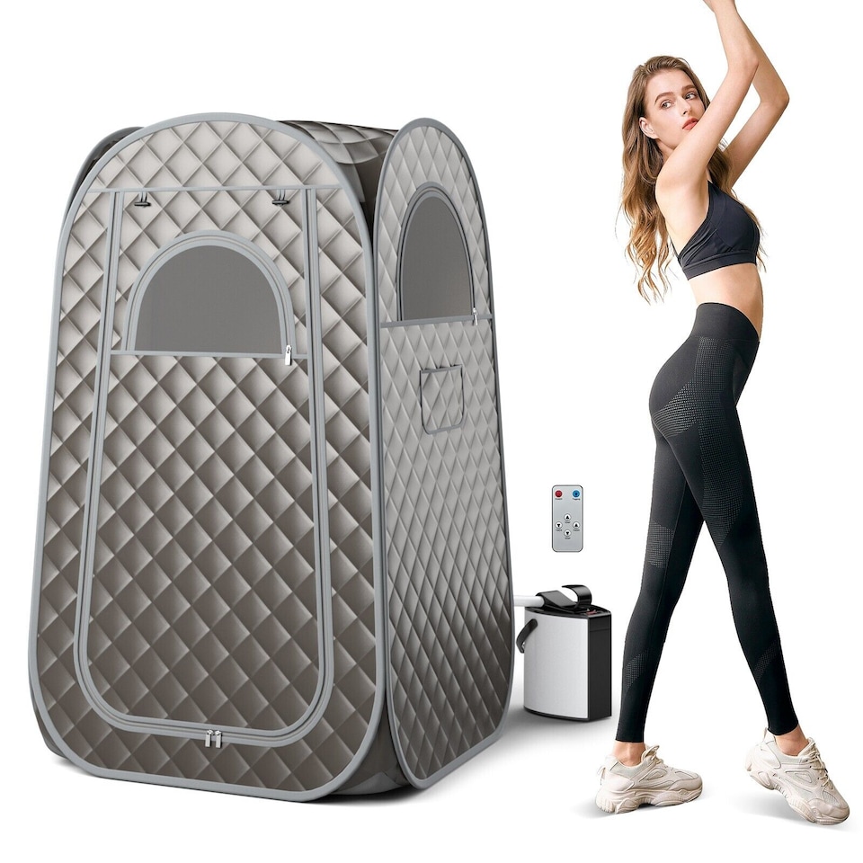 image 1 of COSTWAY Portable Home Sauna Full Body Steam Sauna Tent w/3L Steam Generator