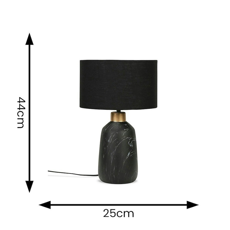 image 1 of ValueLights Modern Copper Caped Black Marble Effect Table Lamp With Black Drum Shade