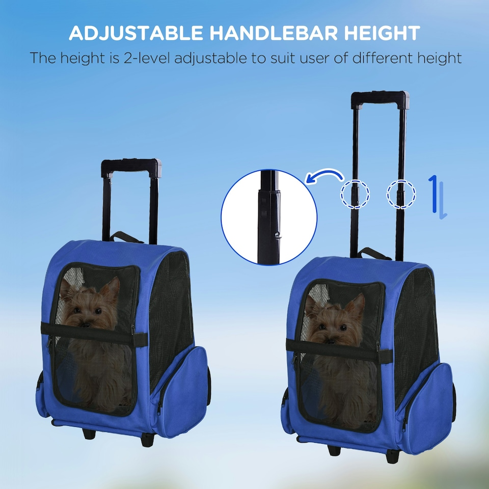 image 1 of PawHut Pet Travel Backpack Bag Cat Puppy Dog Carrier w/ Trolley and Telescopic