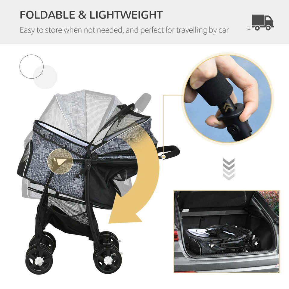 image 1 of PawHut Pet Stroller Dog Pram Pushchair Cat Travel Carriage Universal Wheels Grey