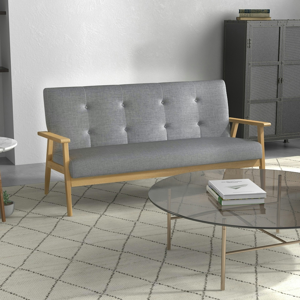 image 1 of HOMCOM Modern 3-Seater Sofa Upholstery w/ Rubber Wood Legs Dark Grey