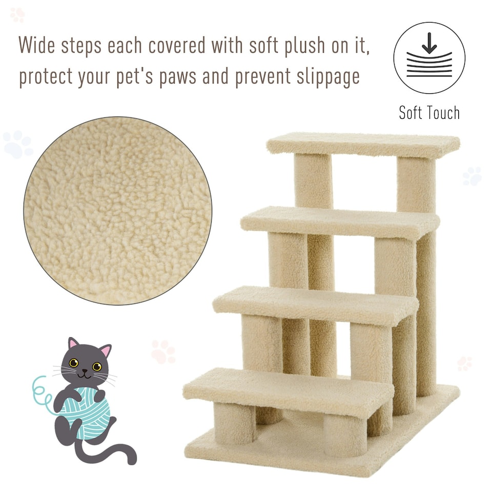image 1 of PawHut Dog Steps for Bed 4 Step Pet Stairs for Dog Cat Climb Ladder Cream