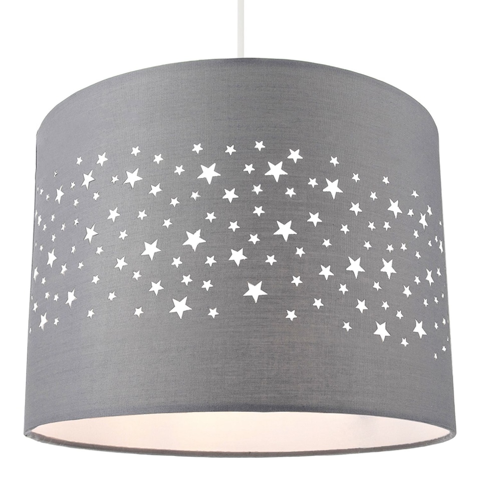image 1 of Stars Decorated Children/Kids Soft Grey Cotton Bedroom Pendant or Lamp Shade | Grey | Grey | 1