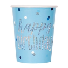 Blue Glitz Holographic Birthday Paper Cups 270ml - Pack of 8