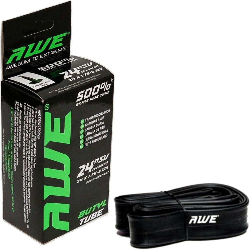 image 1 of AWE Butyl Rubber 24" MTB/Bike Inner Tube 24 x 1.75-2.125 Schrader Valve