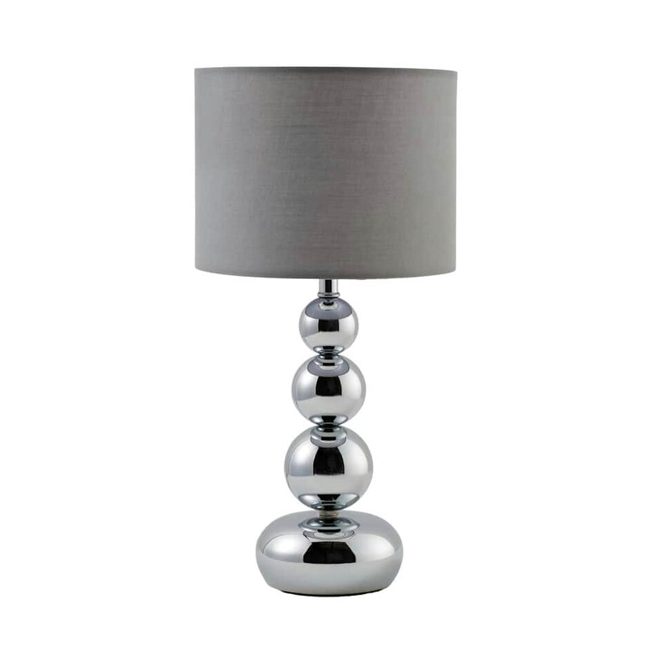 image 1 of ValueLights Chrome Table Lamp With Grey Faux Silk Shade | Chrome