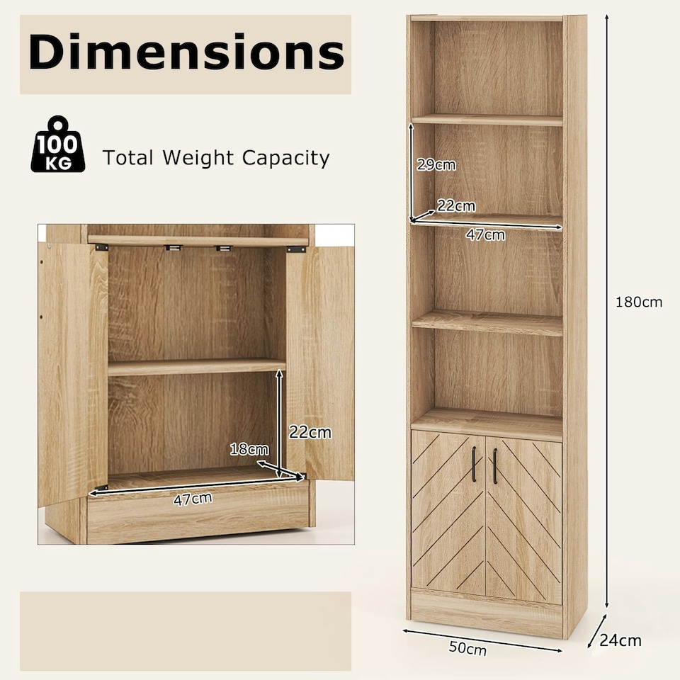 image 1 of COSTWAY 6-Tier Bookshelf Bookcase w/4 Open Cubes Oak Brown