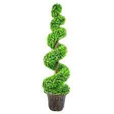 120cm Green Large Leaf Spiral with Decorative Planter | Green | 4ft