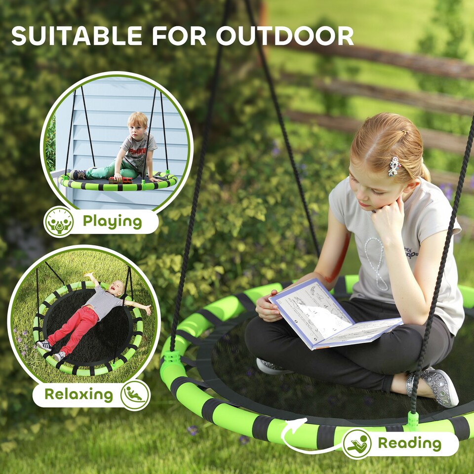image 1 of AIYAPLAY Kid Nest Swing Seat, 100cm Diameter Round Saucer Swing Set, Black