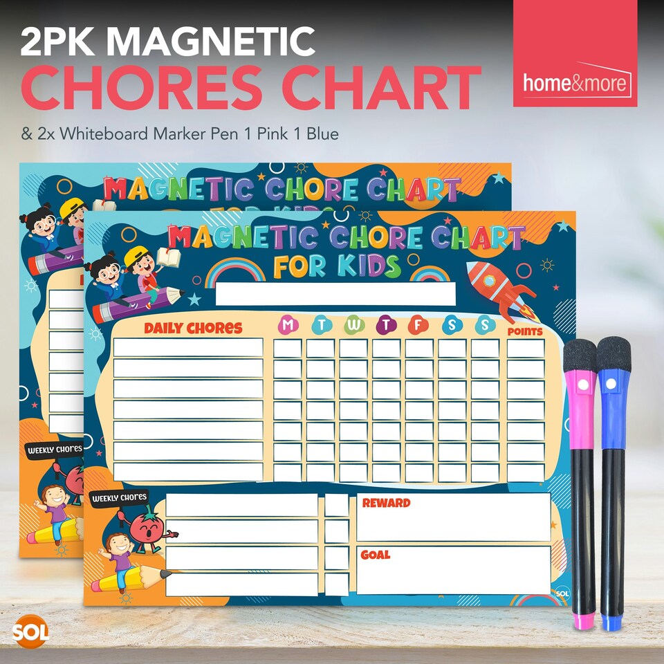 image 1 of 2pk Magnetic Reward Charts for Children with 2 Pens | Chores Board for Family
