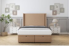 Sloomy Devonshire Latte Dumfries Ottoman Bed Base With 54" Wingback Headboard 5' King | Brown | Latte | King | 1