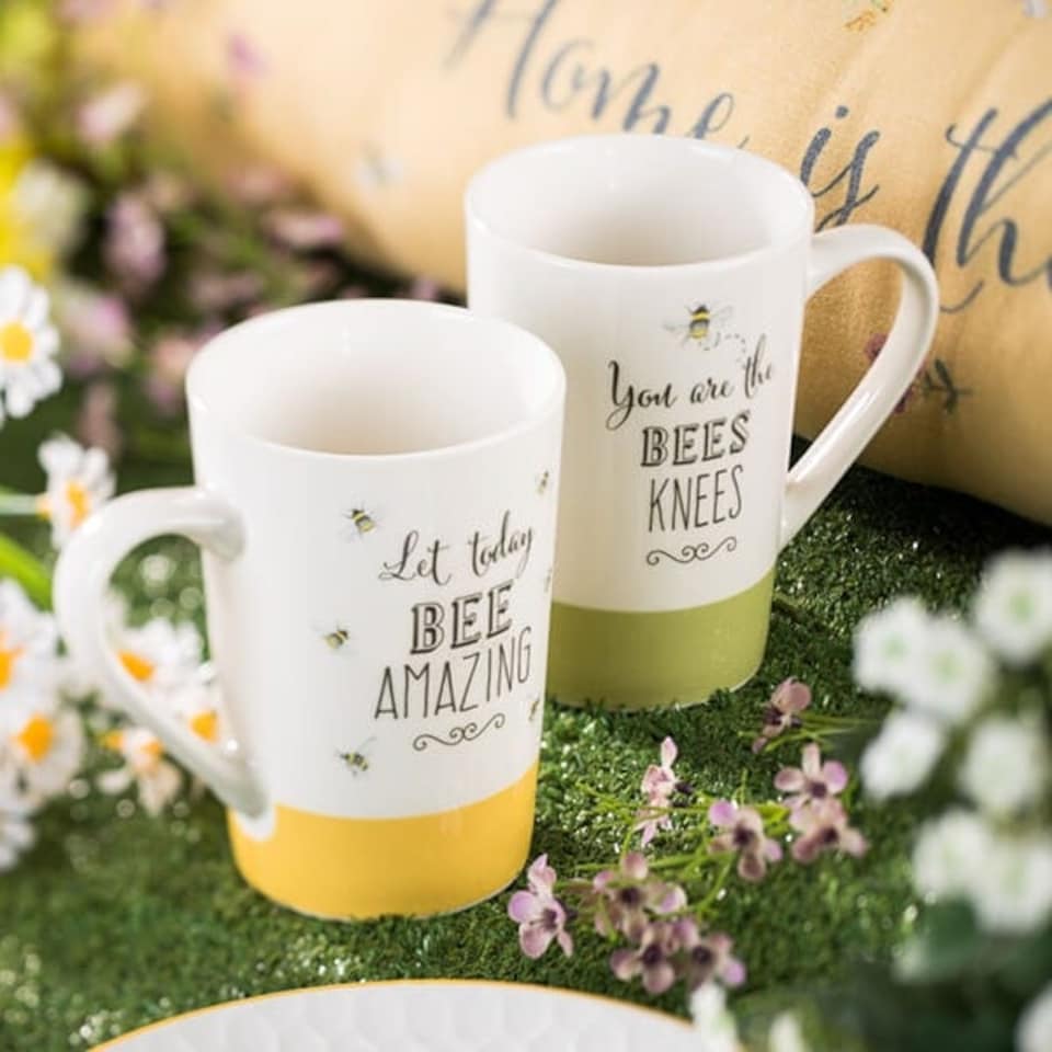 image 1 of English Tableware Company Bee Happy Fine China Latte Mug-Bee Amazing-Yellow