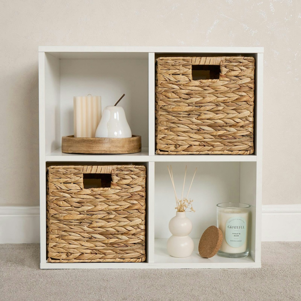 image 1 of OHS 2 x Foldable Paper Rope Woven Wicker Storage Organiser Box Cube, 27x27cm - Natural