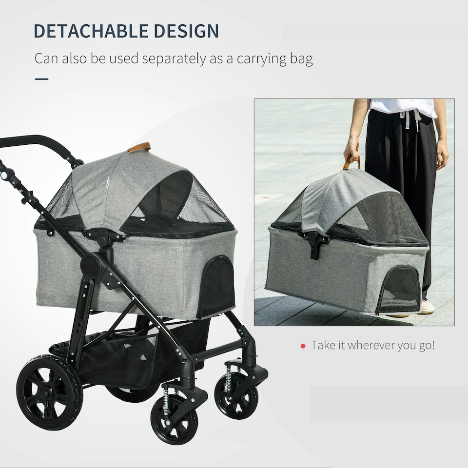 image 1 of PawHut Pet Stroller Foldable Dog Cat Travel Carrying Bag for Small Dogs