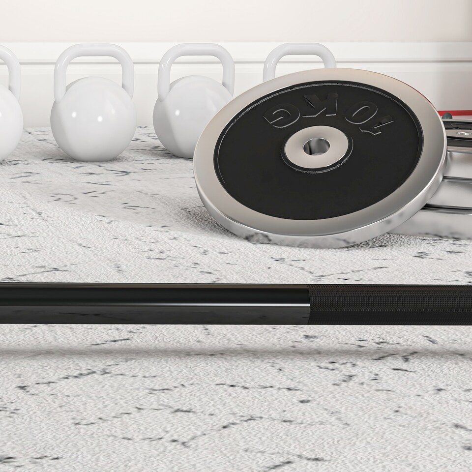 image 1 of SPORTNOW 5cm Weight Lifting Bar, Barbell Bar with Spring Clips, 210cm, 19kg | Black | Sliver and Black