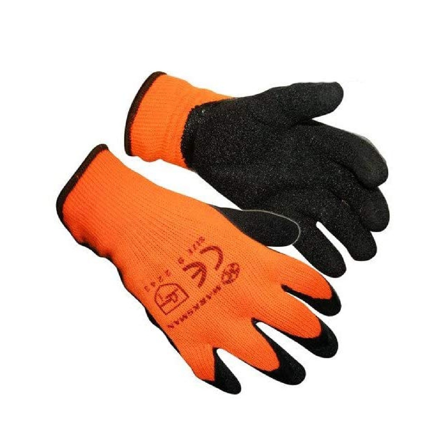 BARGAINS-GALORE 12 Pairs Thermal Winter Builders Latex Rubber Work Gloves Size 9 Large in Orange
