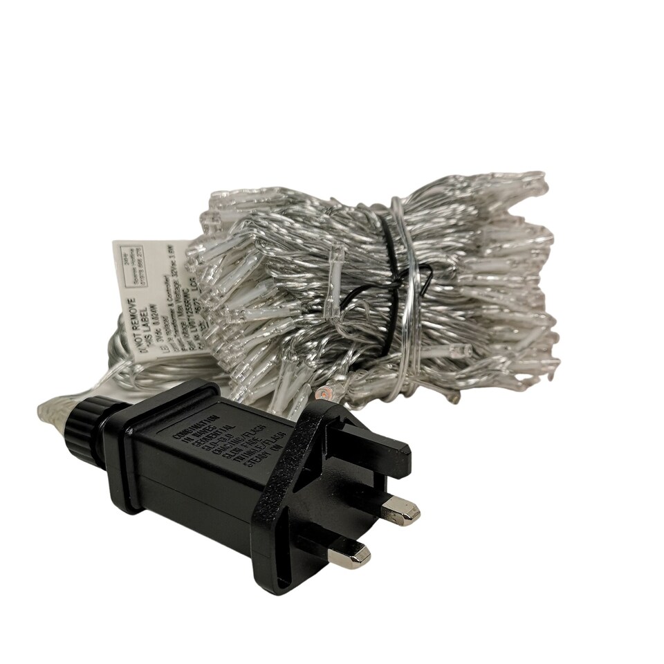 image 1 of 200 LED 16m Christmas Outdoor Function Lights Timer Clear Cable in Red & White