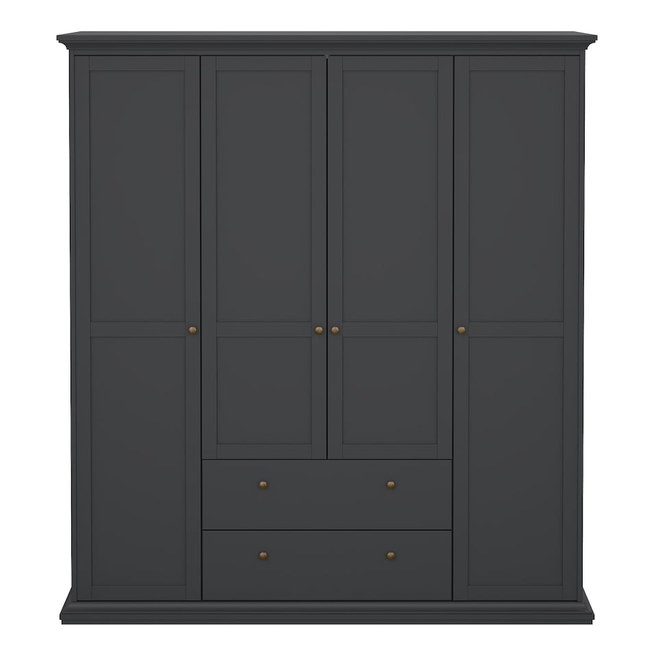 image 1 of Paris Wardrobe with 4 Doors and 2 Drawers in Matt Grey