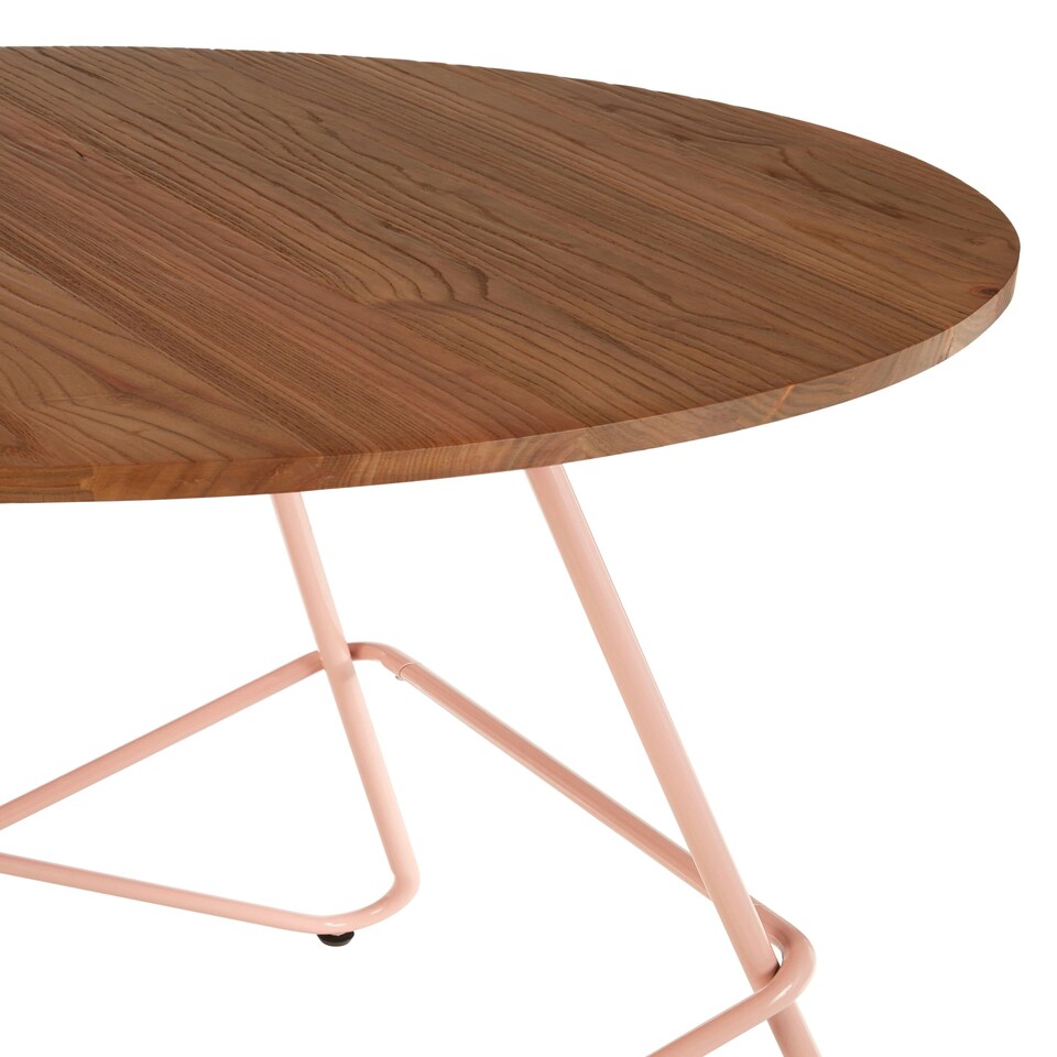 image 1 of Interiors by Premier Pink Metal and Elm Wood Round Table, Versatile Coffee Table for Home and Office, Round Outdoor Dining Table