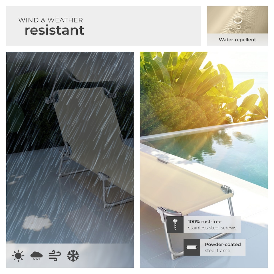 image 1 of Sun Lounger Set of 2 - foldable, adjustable sunshade and 4-step backrest | Cream | beige | 2