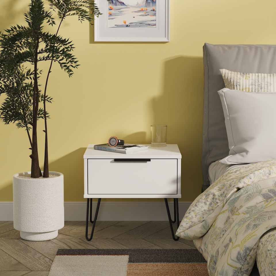 image 1 of Osaka 1 Drawer Bedside Table in White Matt (Ready Assembled) | White | White Matt