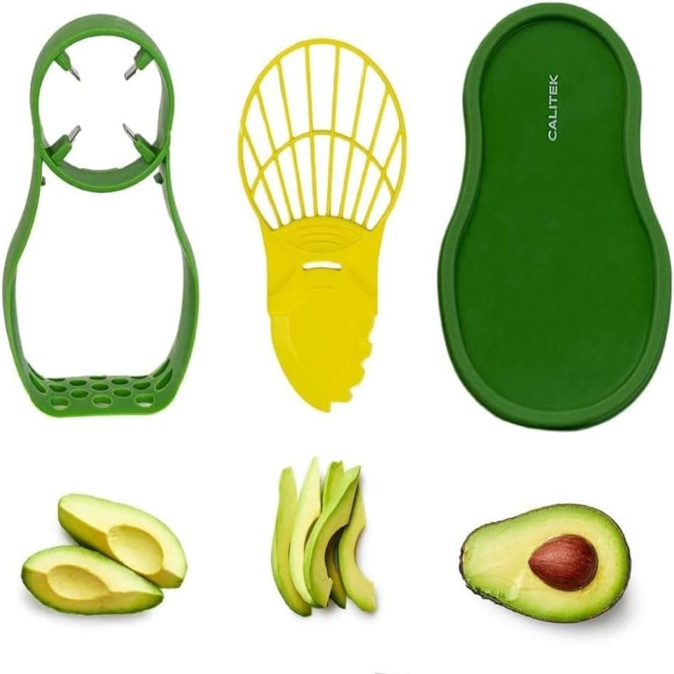 image 1 of CALITEK Avocado Slicer Cutter Masher Prep Tool with Storage-Green and Yellow | Green