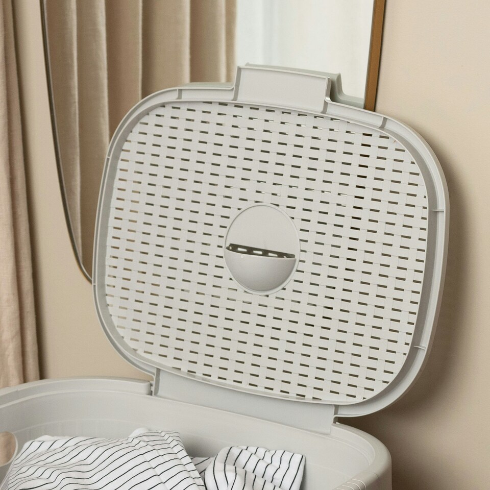 image 1 of Addis Rattan Effect 50L Laundry Hamper - Light Grey