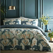 Portfolio Home Savannah Safari Elephants Soft Easy Care Bed Linen Bedding Duvet Cover Quilt Set With Pillow Case Blue | Single