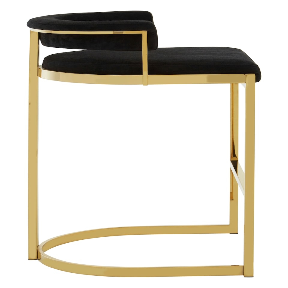 image 1 of Interiors by Premier Black Bar Chair Stool with Back, Kitchen Stool for Bar, Gold Frame Breakfast Stool with Velvet Upholstery