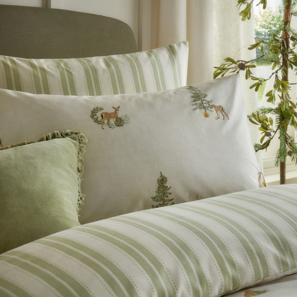 image 1 of Wylder Nature Charlecote Printed 100% Cotton Single Duvet Set Green | Single