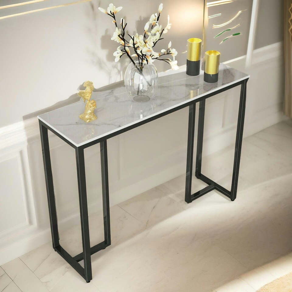 image 1 of Faux Marble Console Table Grey