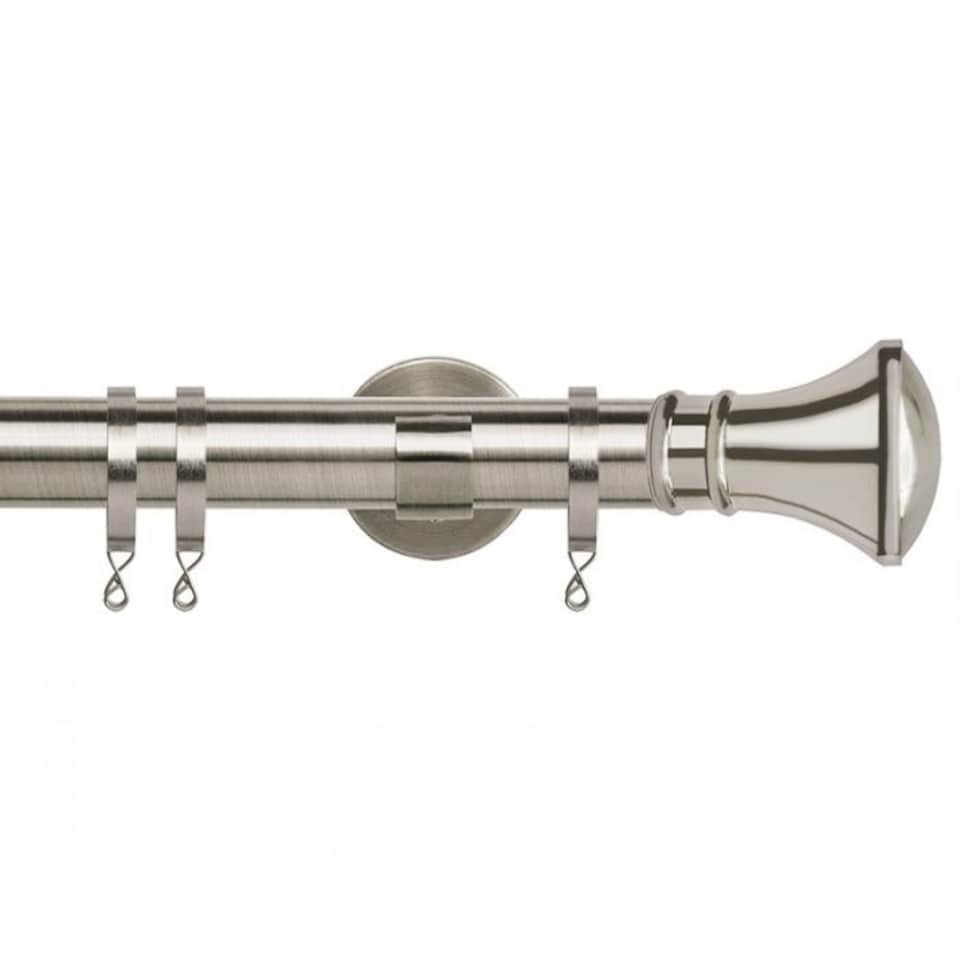 image 1 of 35mm Fixed Length Metal Curtain Pole Set Satin Silver Trumpet Finial 330cm | Silver | Silver