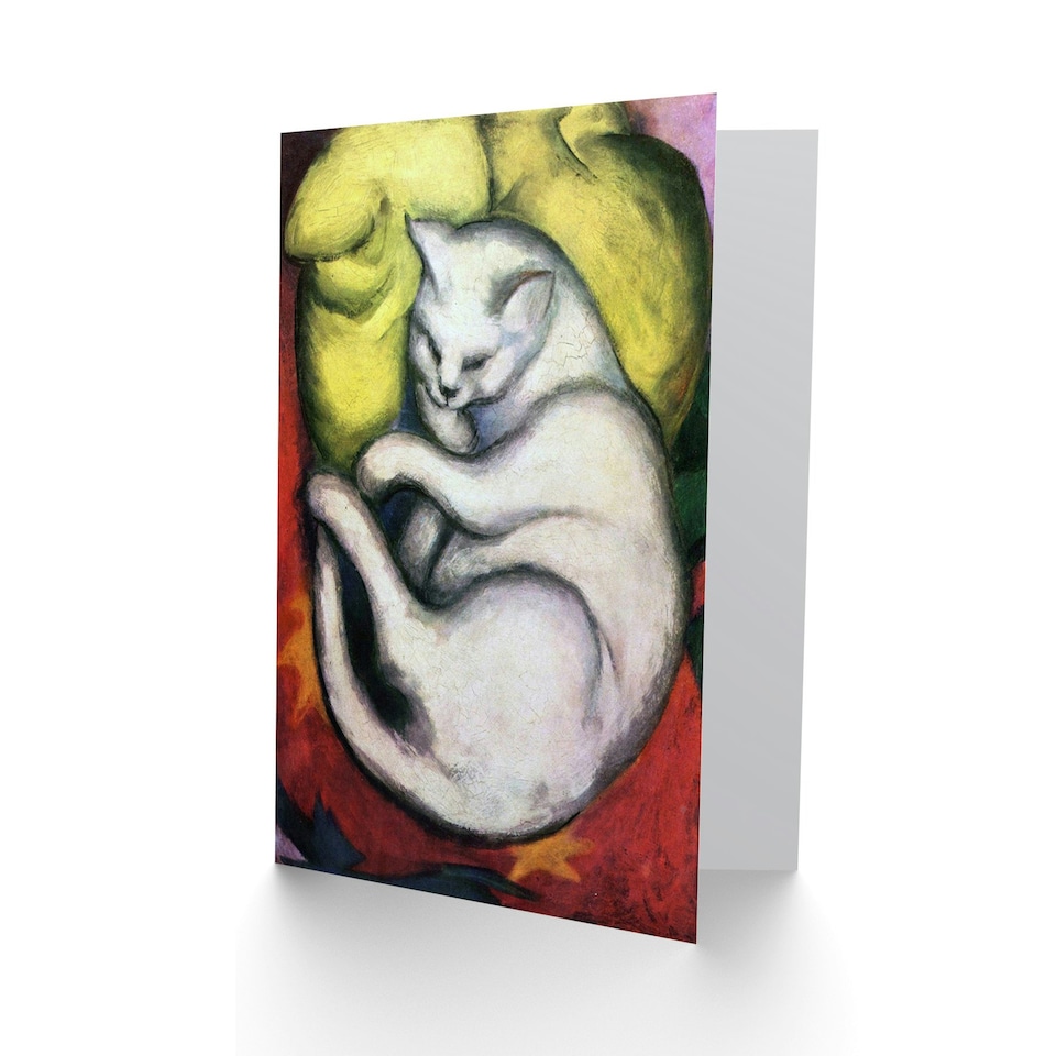 image 1 of Franz Marc Painting White Cat On Yellow Pillow Cushion Greeting Card