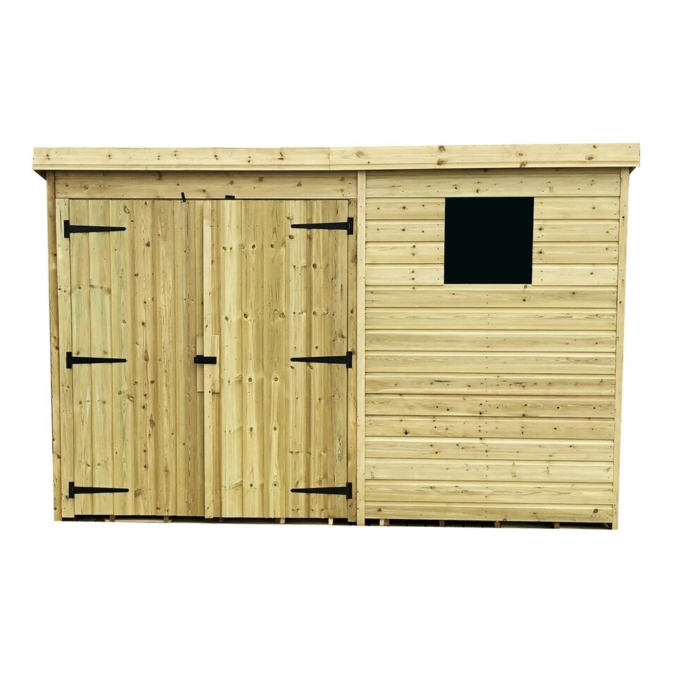 image 1 of 10 x 7 Garden Shed Pressure Treated T&G PENT Wooden Garden Shed - 1 Window + Double Doors (10' x 7' / 10ft x 7ft) (10x7)