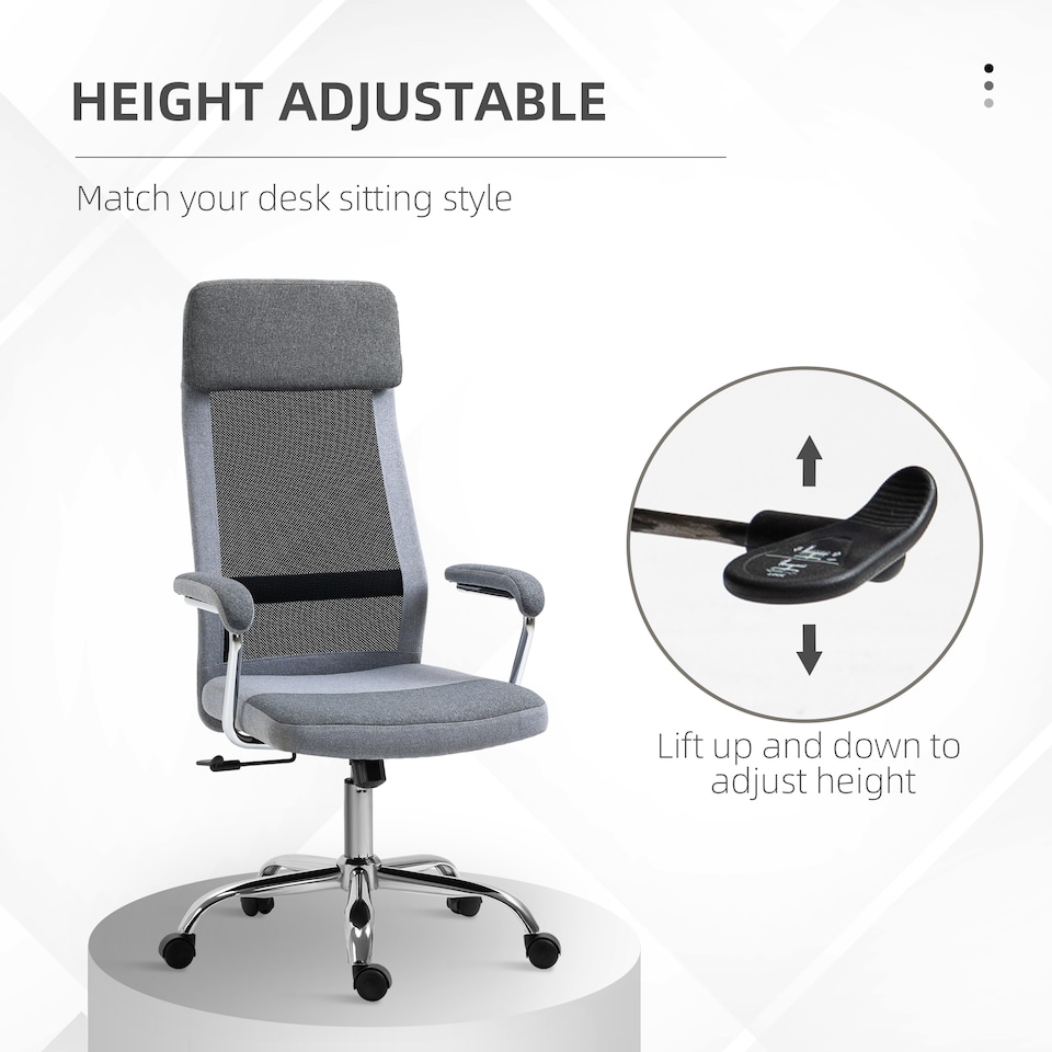 image 1 of Vinsetto Office Chair, Ergonomic Desk Chair, High Back Computer Chair with Adjustable Height, Swivel Rolling Wheels, Mesh Back and Linen-Feel Fabric Seat for Home and Study, Grey