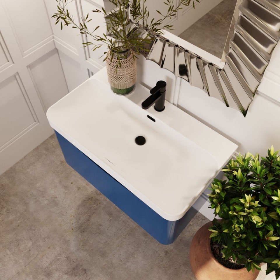 image 1 of Balterley Arch Modern Bathroom Wall Hung 1 Drawer Vanity Unit & Ceramic Basin | Blue | Satin Blue