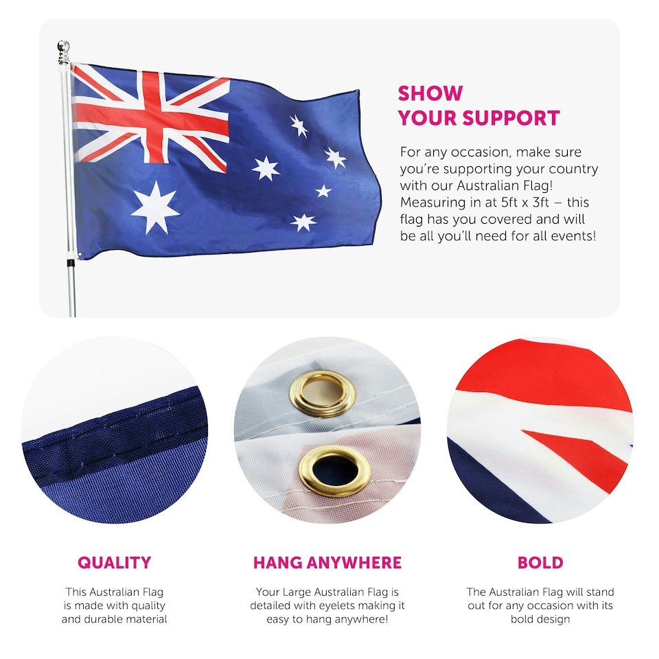 image 1 of Australia Flag 3x5 FT – Outdoor & Indoor Aussie Flag with Brass Grommets – Durable Polyester Australian National Flag N/A