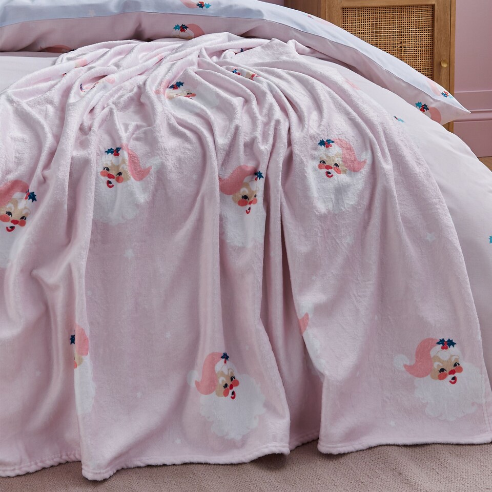 image 1 of Catherine Lansfield Vintage Christmas Santa Cosy Fleece Blanket Throw