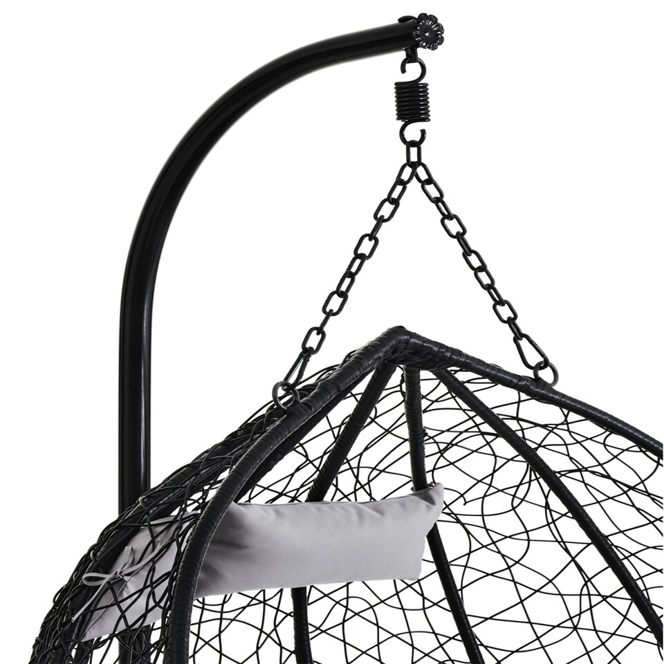 image 1 of Interiors by Premier Versatile Double Black Hanging Chair, Plush Comfort Bedroom Chair, Stable Indoor Chair with grey cusions