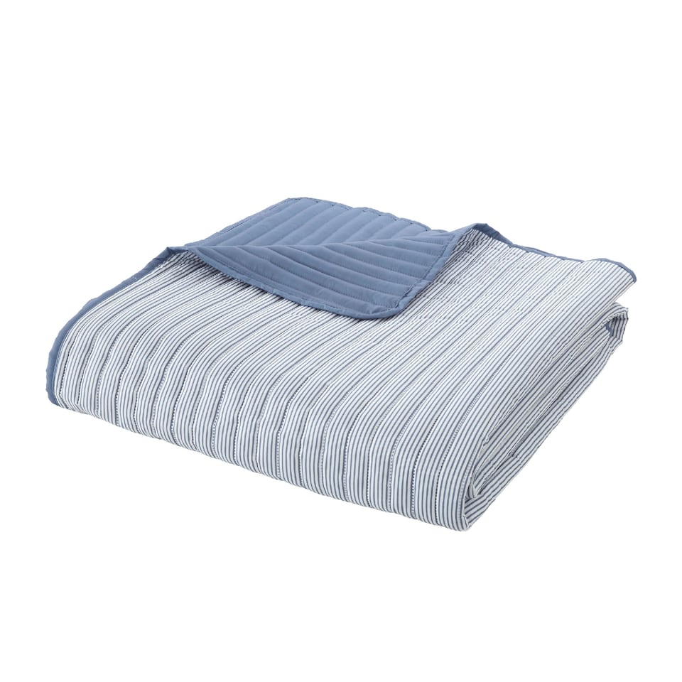 image 1 of Catherine Lansfield Stripe Quilted Reversible Bedspread | Blue | One Size